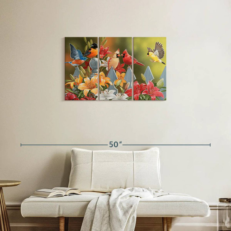 Backyard Birds With Daylilies, 20" H x 33" W