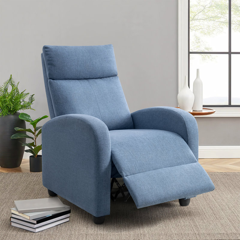 Kraker Upholstered Recliner, Blue Polyester Blend