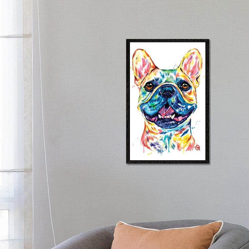 Fawn French Bulldog - Frenchie by Lisa Whitehouse - Print on Canvas, 66.04 cm H x 45.72 cm W, Black Framed Canvas