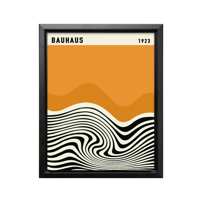 Lignes ondulées du Bauhaus, Cadre noir, Canevas, H 11 po x l 14 po