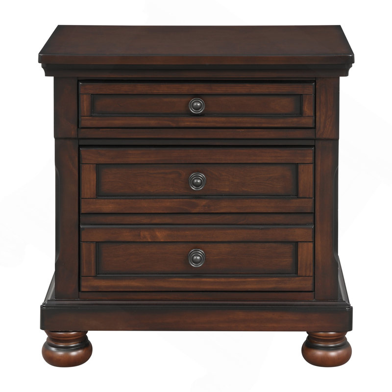 Classic Transitional Nightstand Brown Cherry Finish Birch Veneer Hidden Drawer Bun Feet Bedroom Furniture