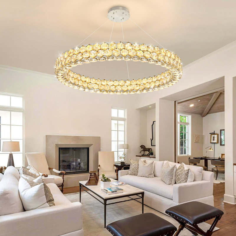 Modern Ring Crystal Dimmable Chandelier, Silver