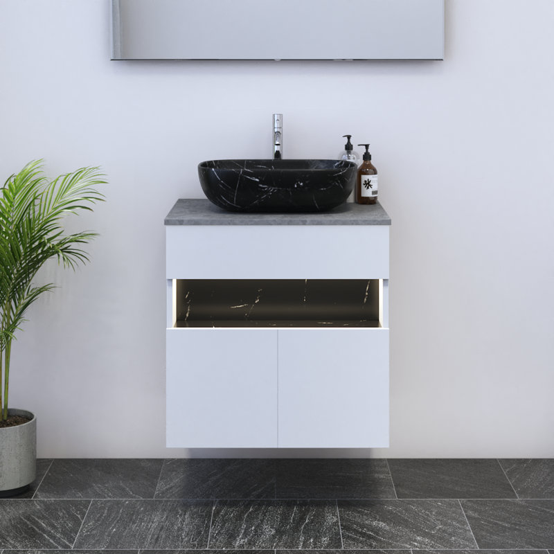Lieke 23.6'' Single Bathroom Vanity with Top, Concrete, Black
