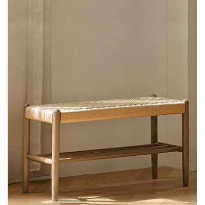 Scandinavian Minimalist Solid Wood Rope-Woven Shoe Bench