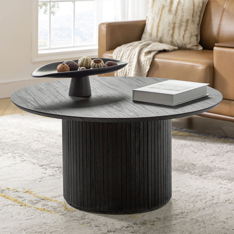 Table basse ronde en bois manufacturé Marrina, Gris anthracite