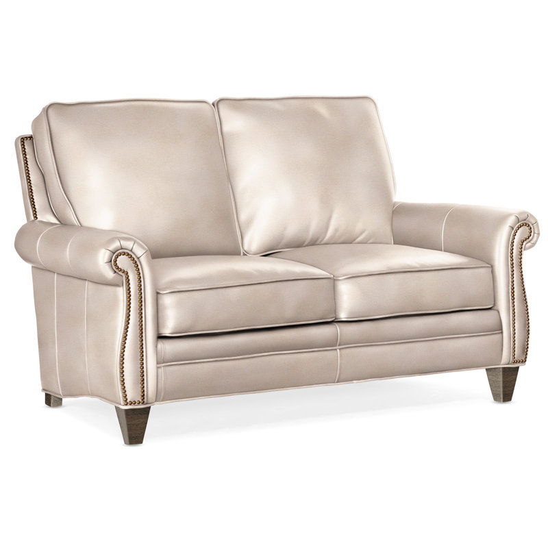 Causeuse à accoudoirs roulés en cuir véritable 65 po, Pavé, Cuir véritable minéral Rio, Français naturel N<sup>o</sup> 9