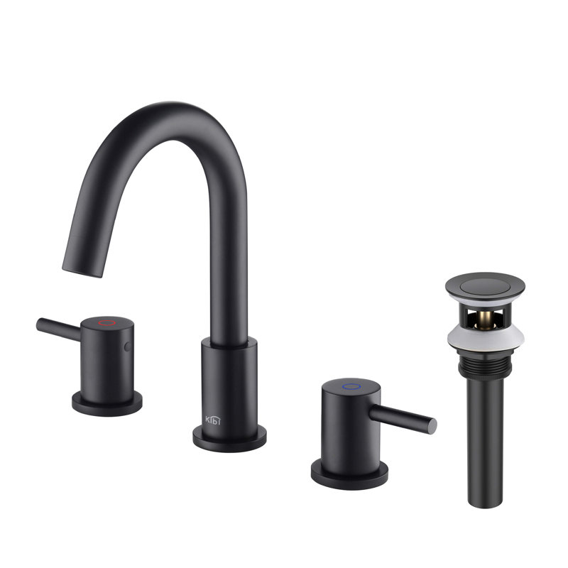 Circular Widespread Bathroom Faucet 3 Hole, 2-handle Bathroom Sink Faucet with Drain Assembly, Matte Black