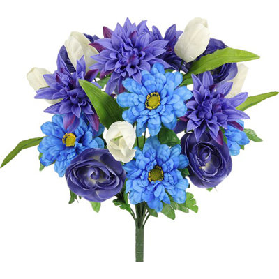 18 tiges artificielles tulipe, dahlia et renoncule mélangées verdure