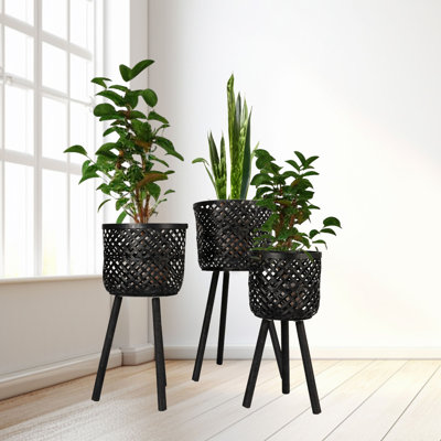 Woven Bamboo Baskets With Wooden Legs