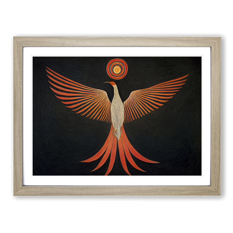 Sparkling Phoenix Bird Abstract - Framed Print, 46cm H x 64cm W x 2cm D, Oak