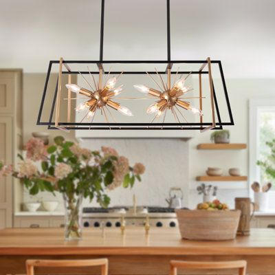 Doly 12-Light Black and Gold Kitchen Island Pendant Light