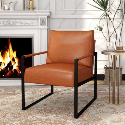 Bradon 24.6'' Wide Vintage Soft Vegan Leather Arm Accent Chair with Removable Backrest