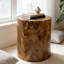 Table basse ronde de style tambour en bois massif