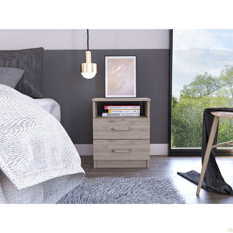 2-Drawer 1-Shelf Rectangle Nightstand
