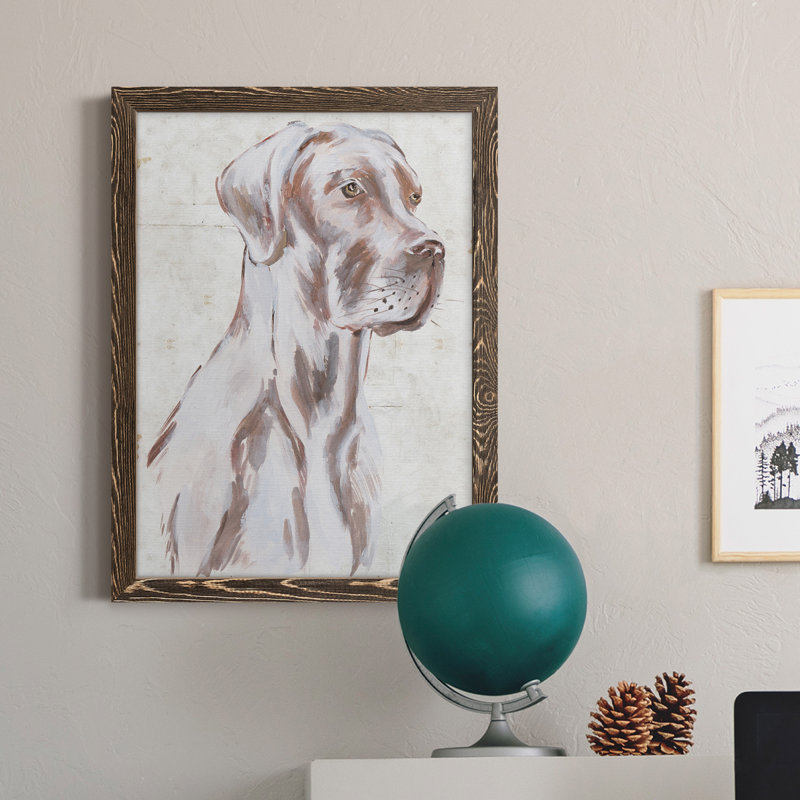 «Sitting Dog IV», peinture sur toile encadrée, H 17 po x l 20 po x P 1 po, Cadre noyer