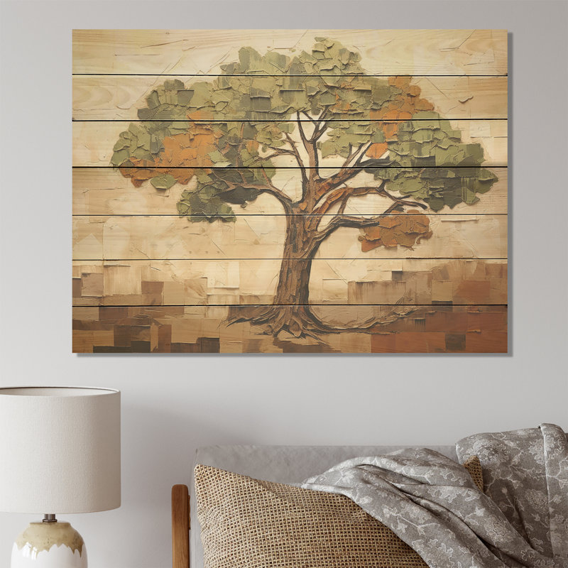 Arbre vert majestueux Baobab vert II - Arbre africain sur bois, H 30 po x l 40 po
