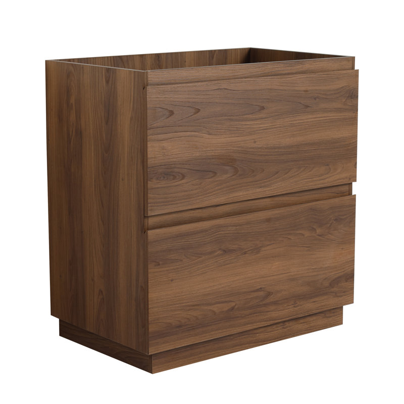 Meuble-lavabo de 30 po sans lavabo, meuble-lavabo autoportant à deux tiroirs, bois d'ingénierie, brun, style simple et élégant avec rangement
