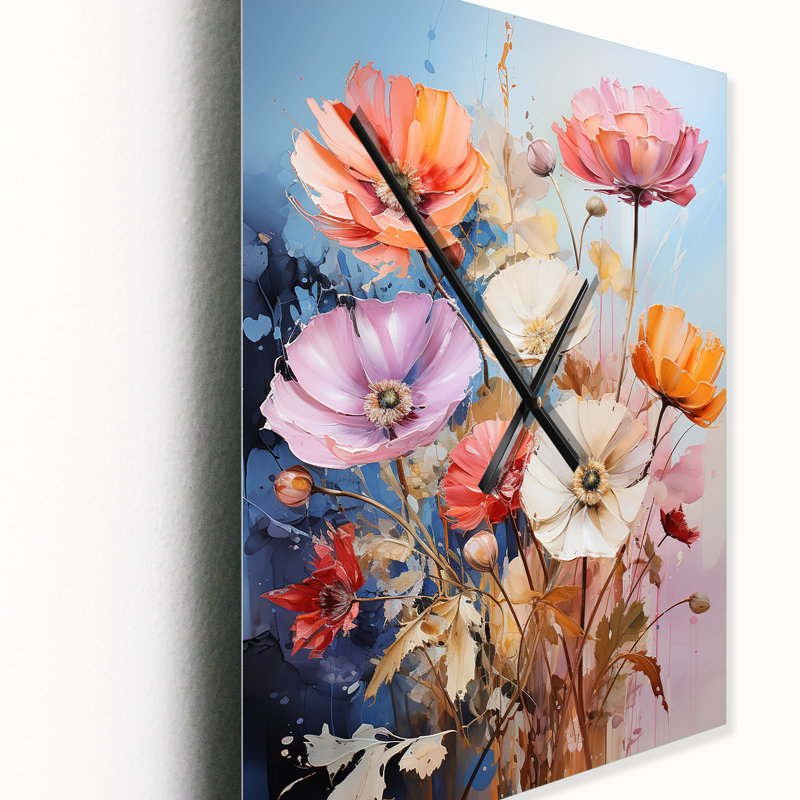 Horloge murale à motif floral Bouquet de fleurs sauvages I, Médium