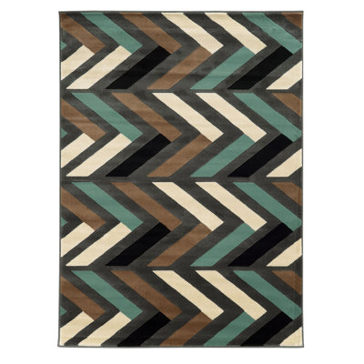 Tapis à chevrons gris / turquoise