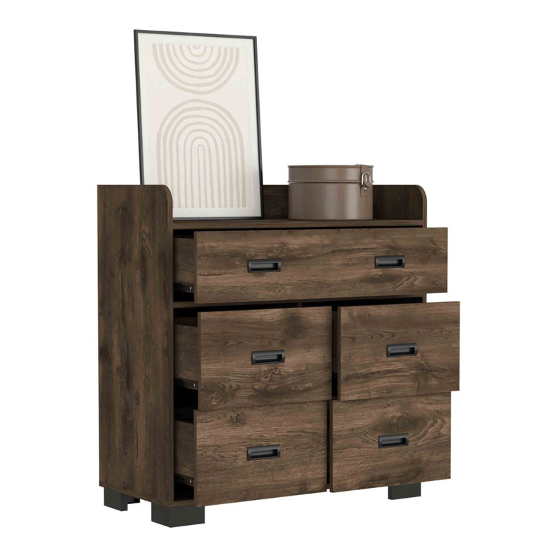 Commode Alyn, quatre pieds, quatre tiroirs, un double tiroir, plateau supérieur