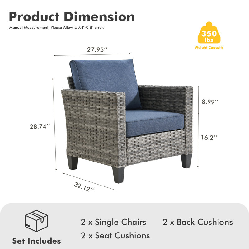 Wicker Outdoor Lounge Chair, Demin Blue