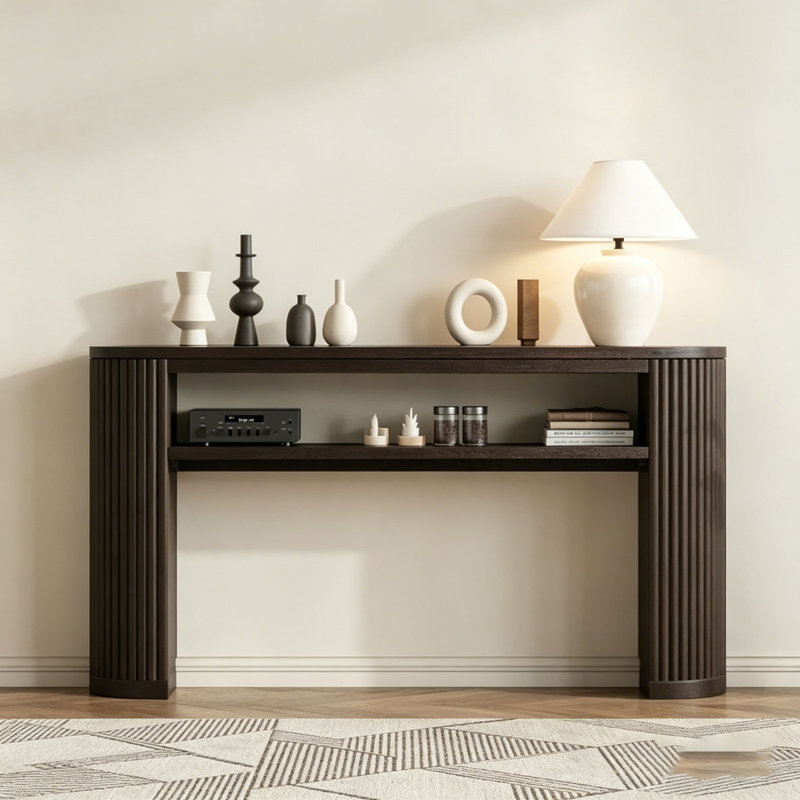 Console Table with Fluted Legs - Farmhouse Entryway Sofa Table, Espresso