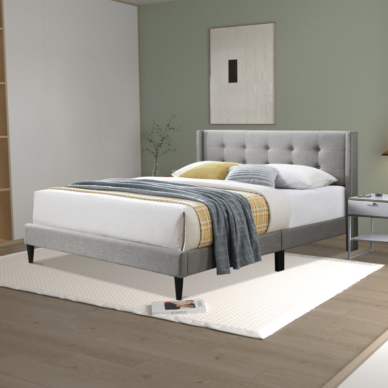 Mia Button Tufted Wingback Platform Bed-ek-light Grey Linen