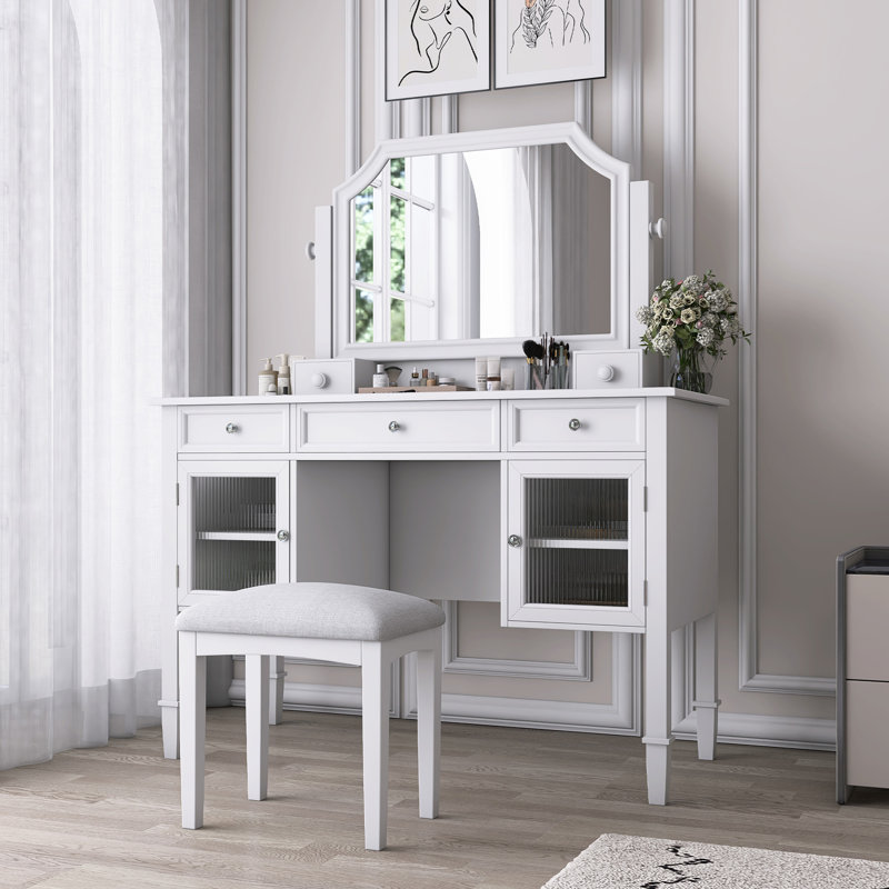 MAKEUP VANITY DESK WITH LARGE ADJUSTABLE MIRROR