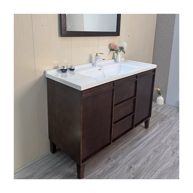 Meuble-lavabo Mid-Century en bois massif avec lavabo intégré en céramique