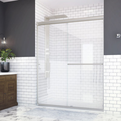 Distinctive 58 in. W x 74 in. H Sliding Bypass Semi-Frameless Shower Door in Brushed Nickel with 1/4 in. Clear Glass