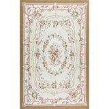 Hand-Knotted High-Quality Ivory and Peach Area Rug