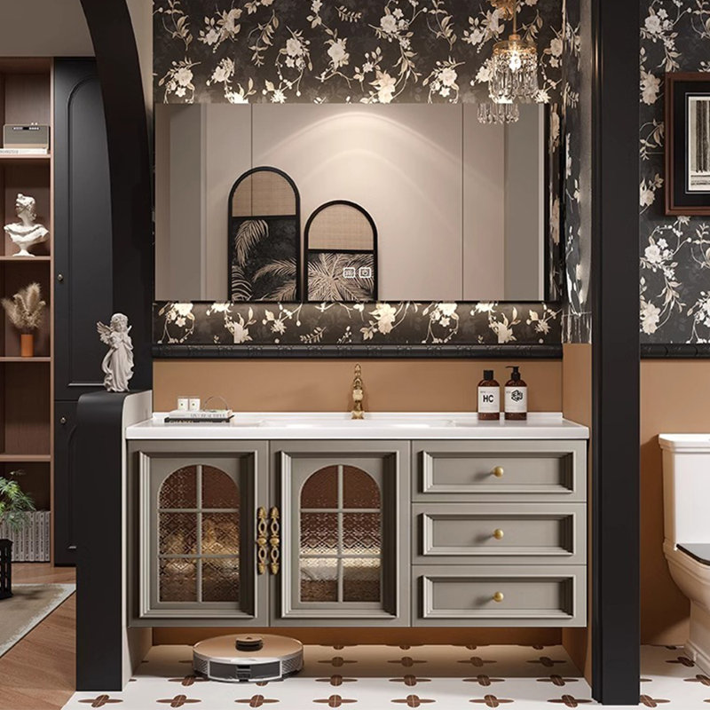 Armoire de salle de bain style français rétro Vanitie, Gris clair
