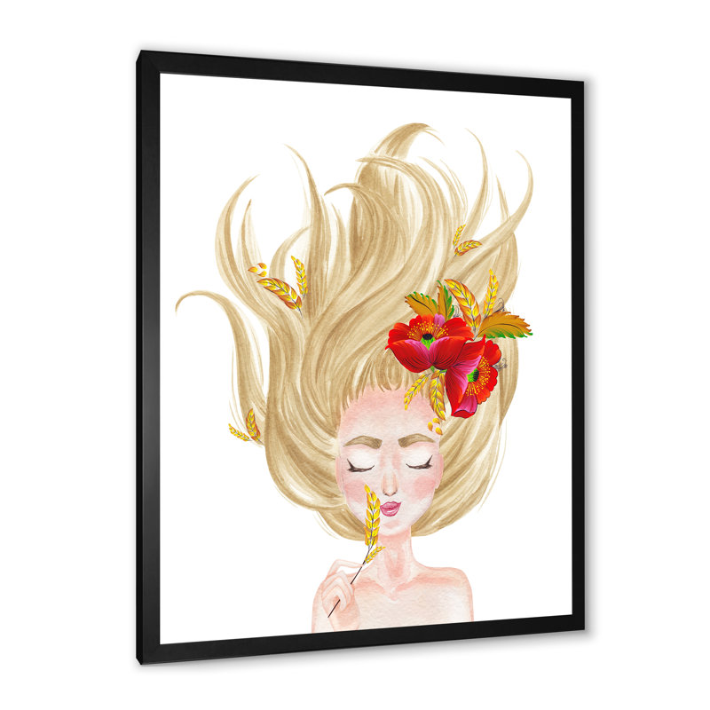 Mignon cheveux blonds - œuvre d'art pour enfants, Cadre noir, H 20 po x l 12 po x P 1 po