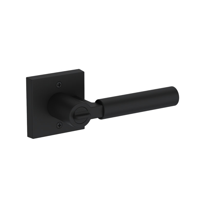 Lake Forest Keyed Entry Lever with Contemporary Square Rose in Lifetime (PVD) Polished Nickel, Matte Black