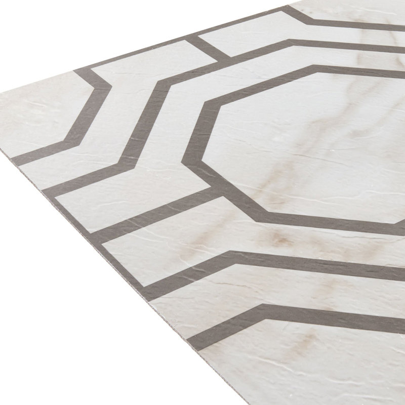 Retro Self Adhesive 12" x 12" x 1.5mm Luxury Vinyl Tile, Marble Octagon