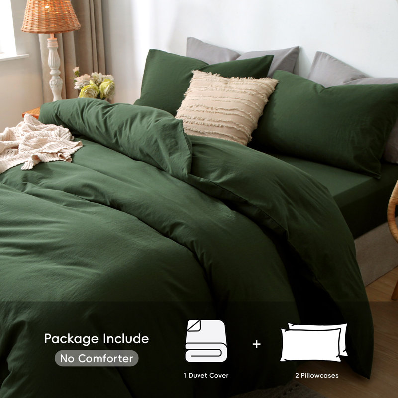 Forest Green Queen Cotton Duvet Cover Set