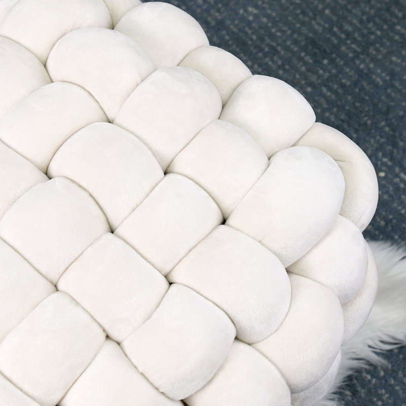 Opheim Velvet Ottoman, Ivory  Velvet
