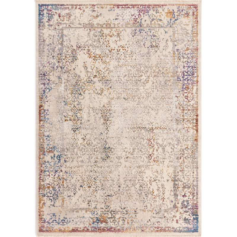 Tapis transitionnel de couleur ivoire / rouille Amiliya, Rectangle 2 pi x 3 pi