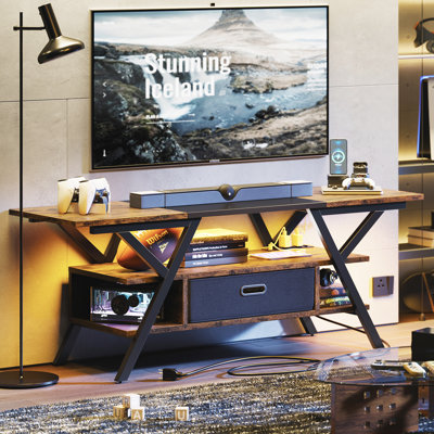 Brisna 55" TV Stand, Modern Entertainment Center with Power Outlets LED and Drawer
