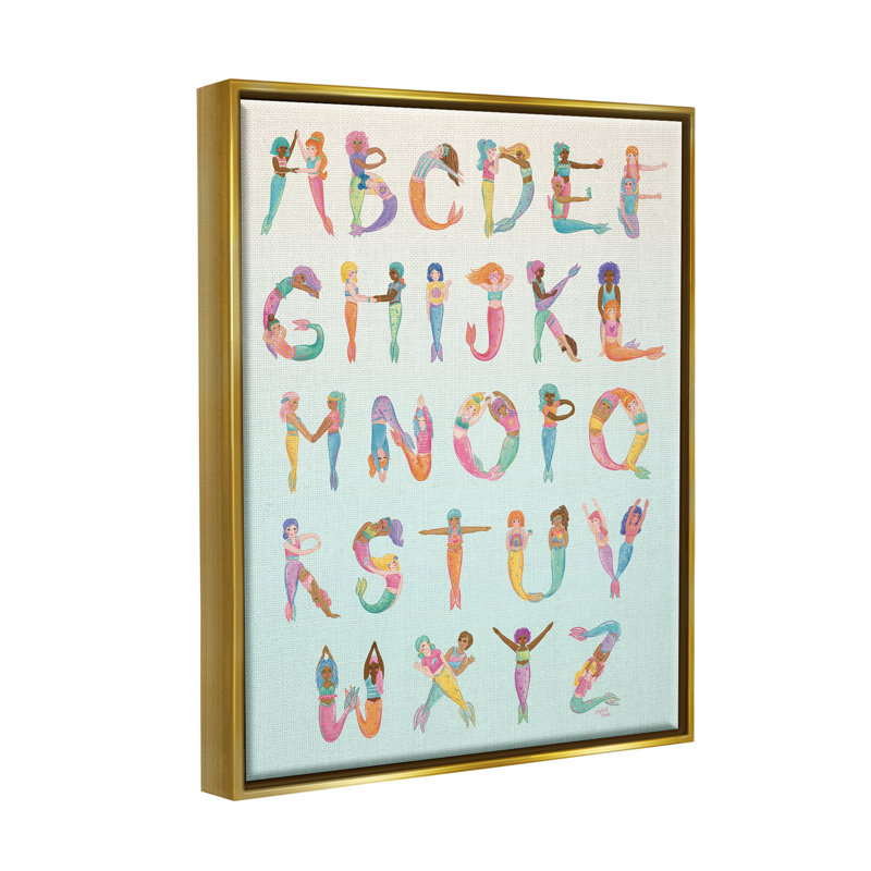 «Mermaid Alphabet Letters» par Joylark Studio, H 21 po x l 17 po x P 1,7 po, Cadre flottant métallique doré