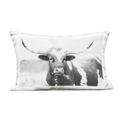 Two Tone Longhorn Portrait Outdoor Printed Pillow, design by Sisi and Seb