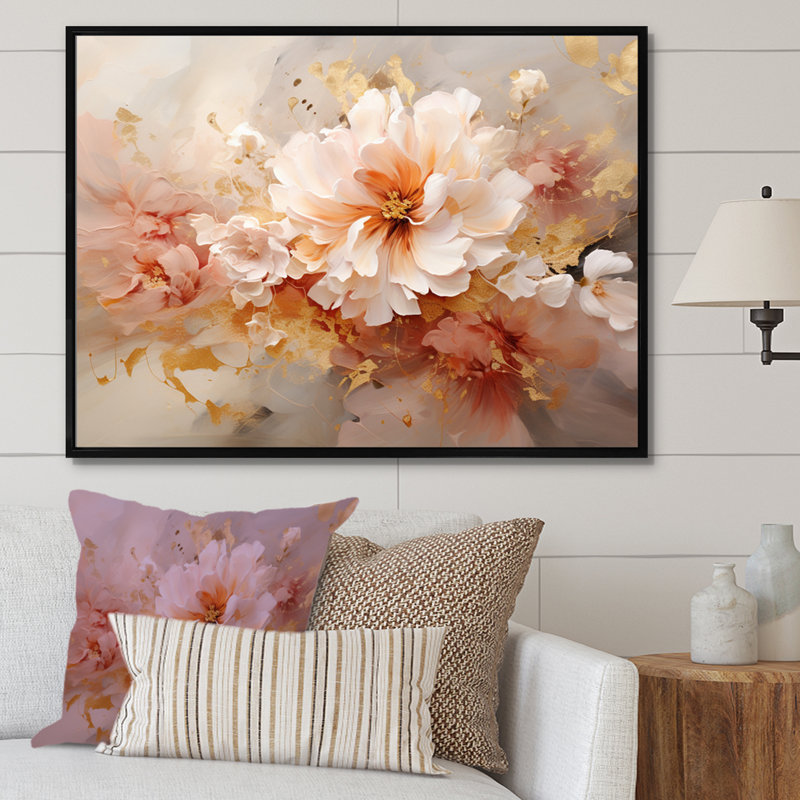 «Blossoming White Peony Flower - Flowers», reproduction sur toile, Cadre flottant noir, H 16 po x l 32 po x P 1 po