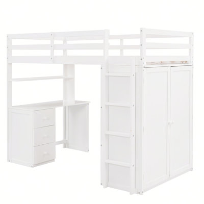 Loft Bed with Drawers,Desk,and Wardrobe
