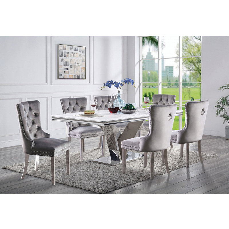 Gurbir 0'' H Tufted Fabric Upholstered Dining Chair, Gray