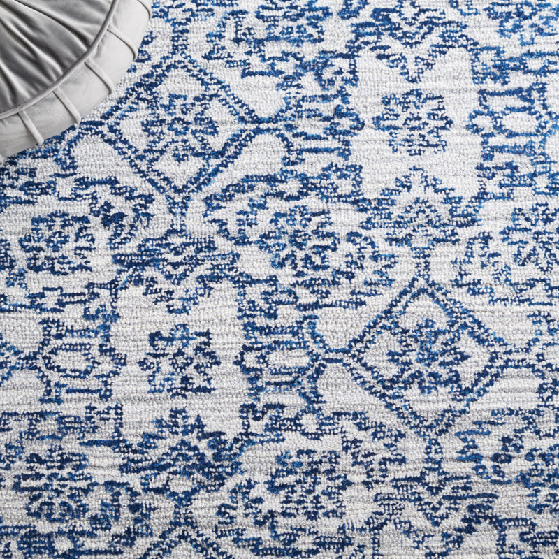 Tapis bleu en laine / coton touffeté à la main Angeli, Rectangle 6 pi x 9 pi