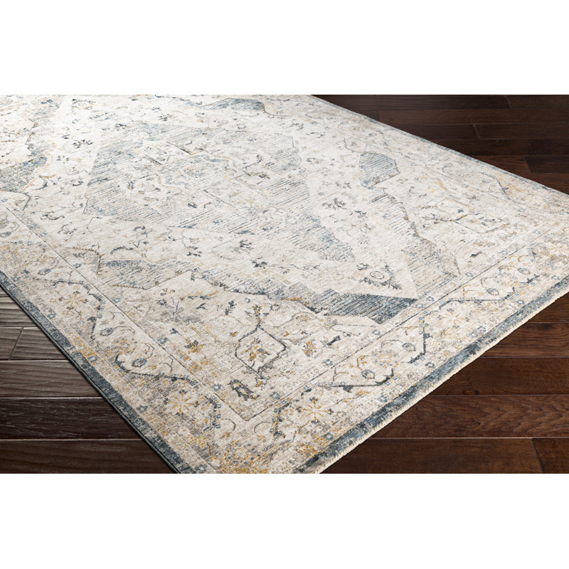 Tapis oriental gris / denim Fleener, Rectangle 6 pi 7 po x 9 pi 6 po