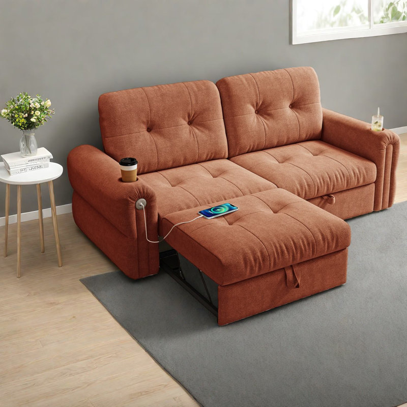 Canapé orange multifonctionnel, structure en acier, design moderne pour la maison