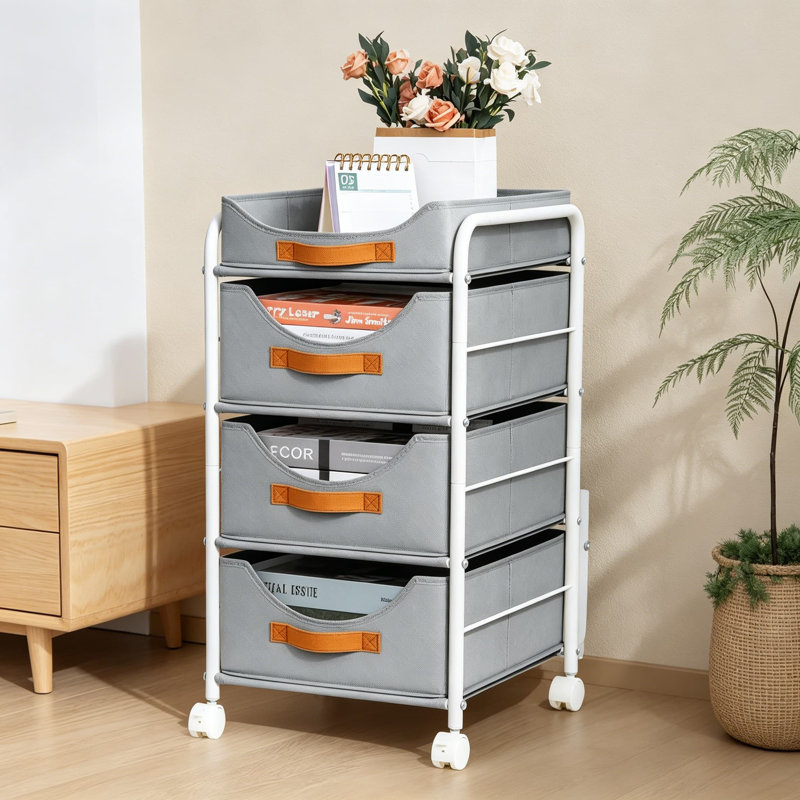 DIMJ 4-Tier Fabric Closet Drawer Organizer with Wheels - Portable Storage Solution for Clothes, Shoes, Toys & More - Sturdy Iron Frame & Modular Design for Bedroom, Office, Nursery