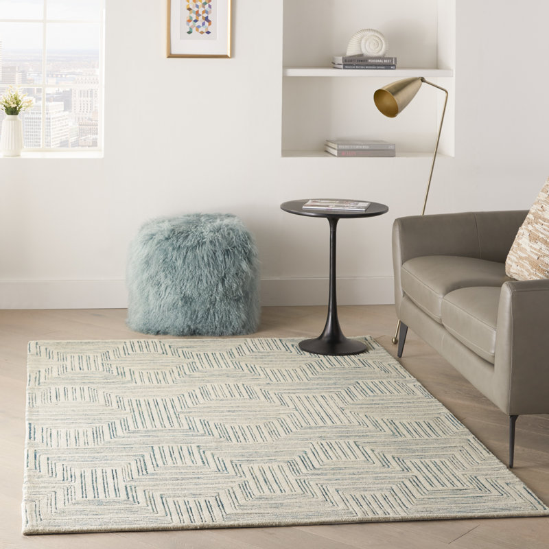 Tapis ivoire / turquoise moderne Farhaad 3 pi 9 po x 5 pi 9 po, Rectangle 3 pi 9 po x 5 pi 9 po