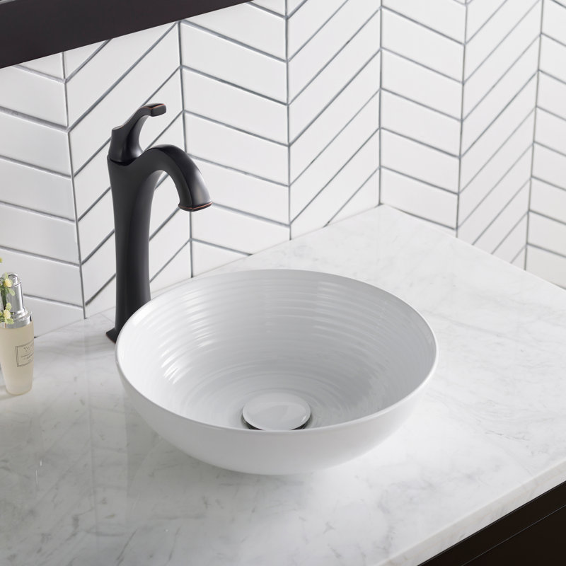 Lavabo de salle de bain vasque en céramique mince KRAUS Viva ™ avec bonde escamotable